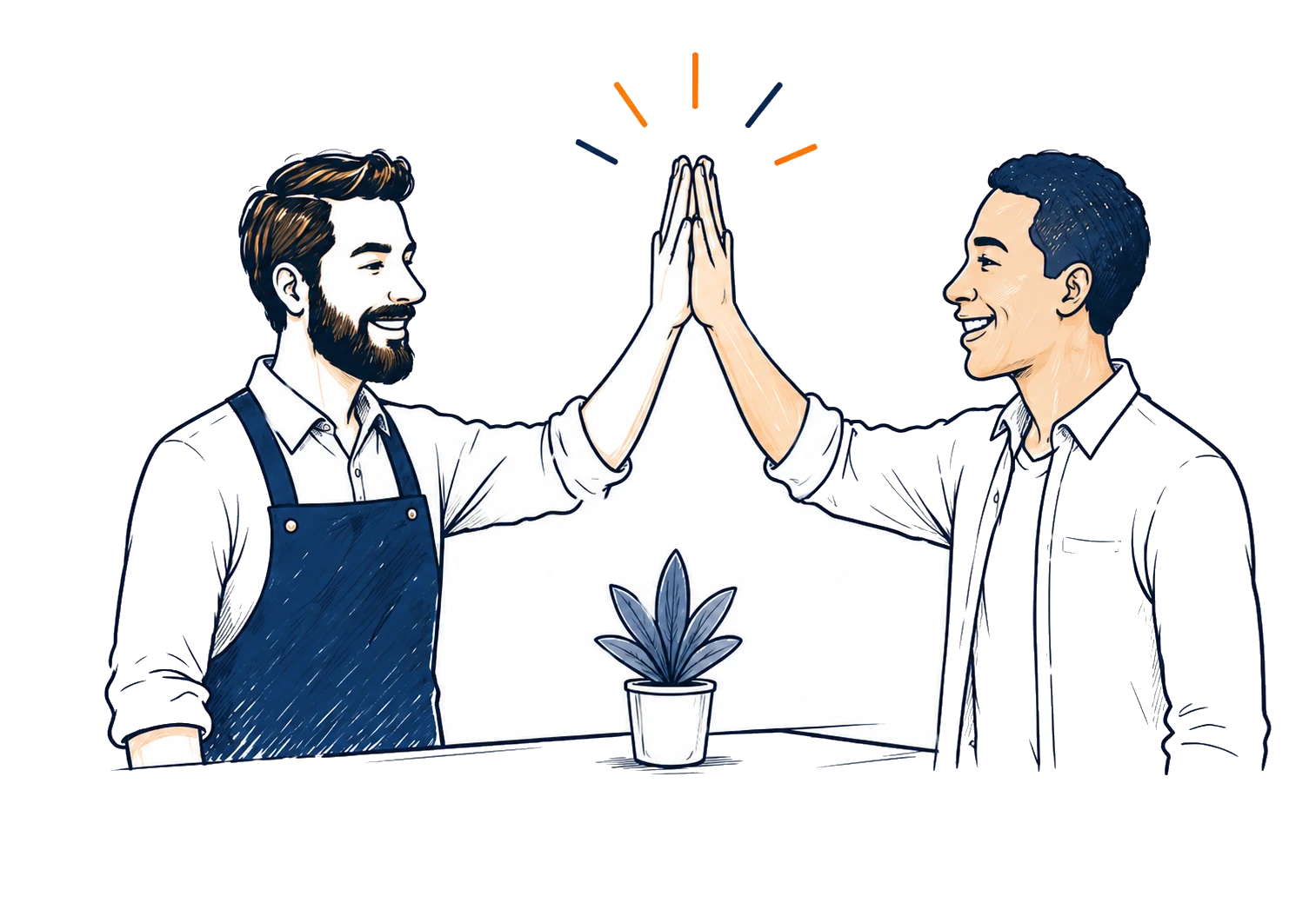 Un commerçant et un client se tapent dans la main